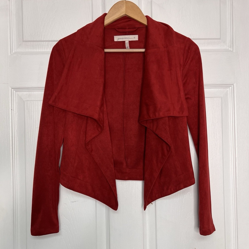 Generation K Women's XS Red Faux Suede Jacket Open Front Classic Western Love